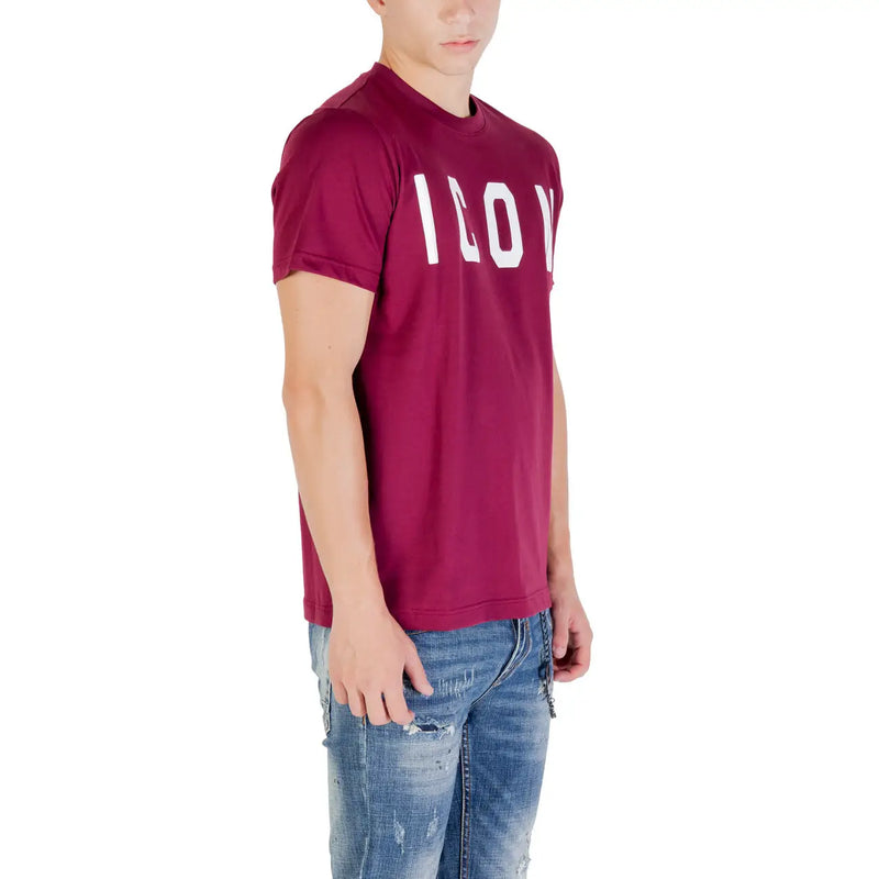 Maroon cotton men round neck t shirt with bold white icon lettering across the chest from Icon Men Bordeaux collection