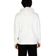 Icon Weißer Herren-Kapuzenpullover aus Baumwollmischgewebe mit weichem, glattem Stoff und dezenten schwarzen Markenetiketten an den Bündchen.