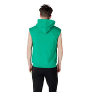 Icon men green cotton sleeveless hoodie sweatshirt featuring a vibrant green sleeveless design with hood and ribbed cuffs