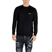 Black long-sleeved sweatshirt with subtle white icon logo made of viscose blend knitwear for men