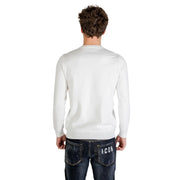 White long-sleeved icon men knitwear sweater with crew neck ribbed cuffs hem viscose blend material