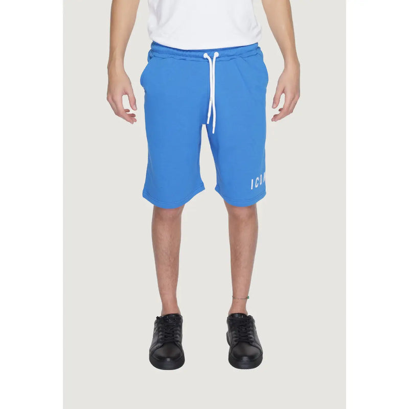 Icon men light blue cotton shorts with white drawstrings and a subtle icon logo on the left leg