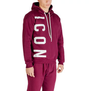Icon Herren-Sweatshirt mit Rundhalsausschnitt, bordeauxroter Baumwolle, markanter weißer vertikaler Schrift und passenden Kordelzügen