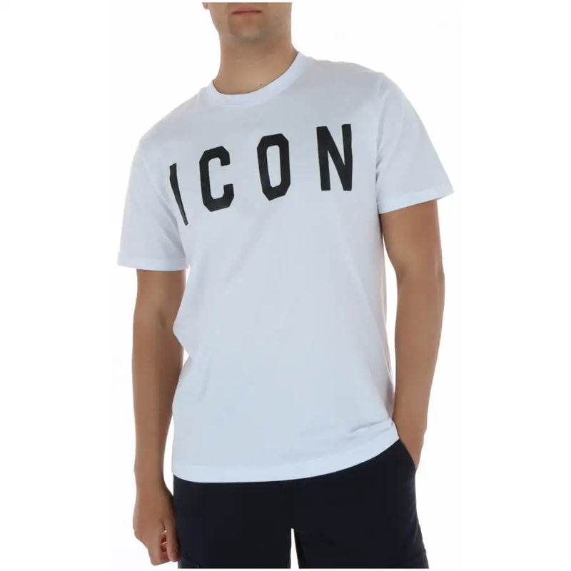 Weiße Baumwolle icon Herren-T-Shirt mit schwarzer, auffälliger Schrift, kurzen Ärmeln und Rundhalsausschnitt, iut001