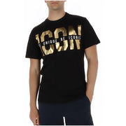 Black men t shirt with bold gold foil icon lettering and be unique be iconic phrase 100 percent cotton round neck