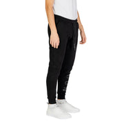 Icon men trousers black jogger pants featuring a subtle gray vertical logo on the side for casual wear