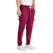 Icon men trousers maroon cargo joggers with white drawstring and side pockets for casual and active wear