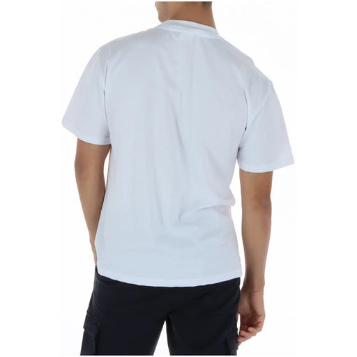 Icon men white cotton round neck print t shirt iut041 featuring a white short-sleeved crew neck design