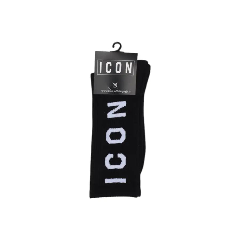 Black crew socks with white ICON branding for men in spring summer underwear collection