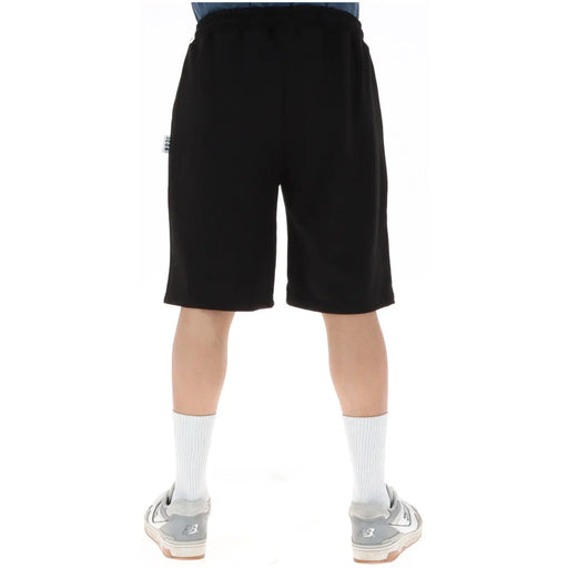 Icon Schwarze Baumwollshorts für Herren mit Kordelzugbund und dezentem seitlichem Logo, Vorderansicht