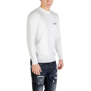 Icon Viskosepullover für Damen in Weiß mit Schwarz icon Stickerei auf der linken Brustseite, Vorderansicht