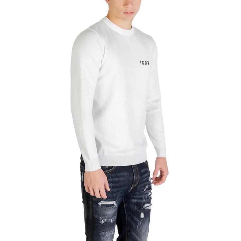 Icon Viskosepullover für Damen in Weiß mit Schwarz icon Stickerei auf der linken Brustseite, Vorderansicht