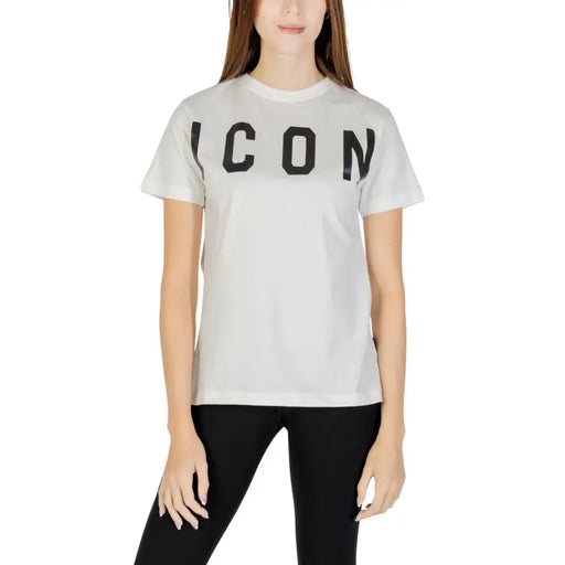 Weißes Kurzarmhemd Icon t-shirt mit kräftigem schwarzen Aufdruck auf der Brust