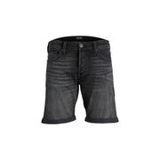 Jack & jones black cotton blend men shorts with rolled cuffs and classic five-pocket design in black denim