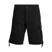 Jack & Jones Schwarze Herrenshorts aus Baumwolle mit mehreren Cargotaschen und verstellbarem Kordelzug am Saum