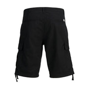 Jack & Jones black cotton men shorts with multiple cargo pockets and adjustable drawstrings at the hem