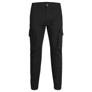 Jack & Jones Schwarze Herren-Cargohose aus Baumwollmischgewebe mit mehreren Taschen und Knopfverschluss, Vorderansicht