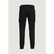 Schwarze Cargohose von Jack & Jones mit Seitentaschen und geknöpften Gesäßtaschen aus einem Baumwollmischgewebe