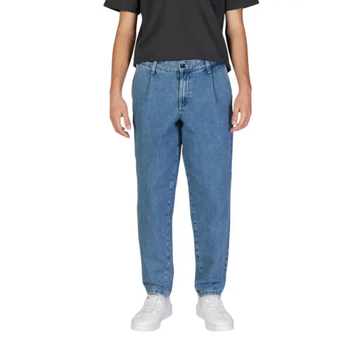 Jack & Jones blue cotton jeans for men with light-wash relaxed straight-leg denim and classic stitching fall winter