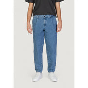 Jack & Jones blue cotton jeans for men with light-wash, relaxed straight-leg cut and visible stitching details