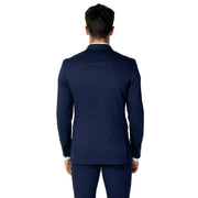 Dark blue men’s suit with lapel collar, viewed from the back, for Jack and Jones collection