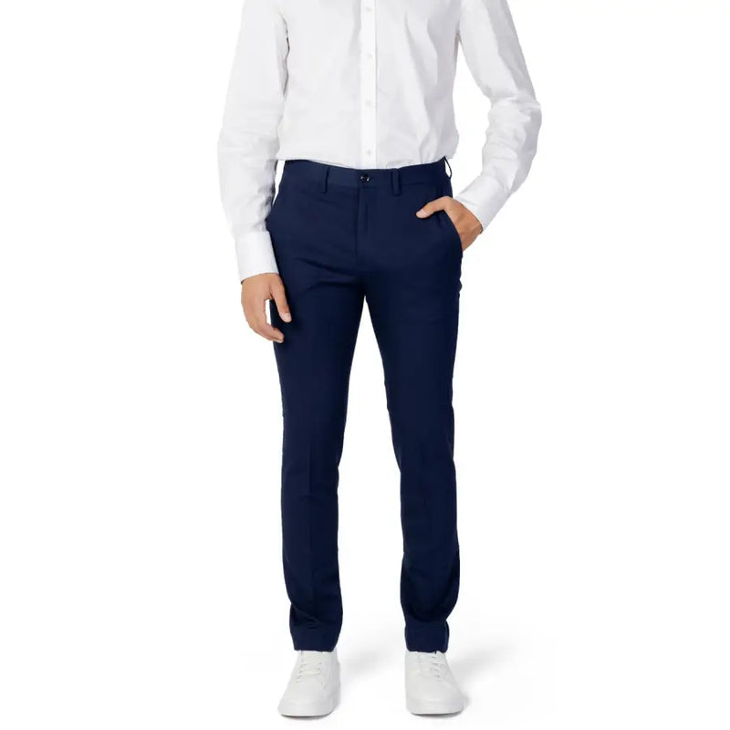 Navy blue tailored dress pants with sleek modern fit and subtle creasing from Jack and Jones spring summer suit for men