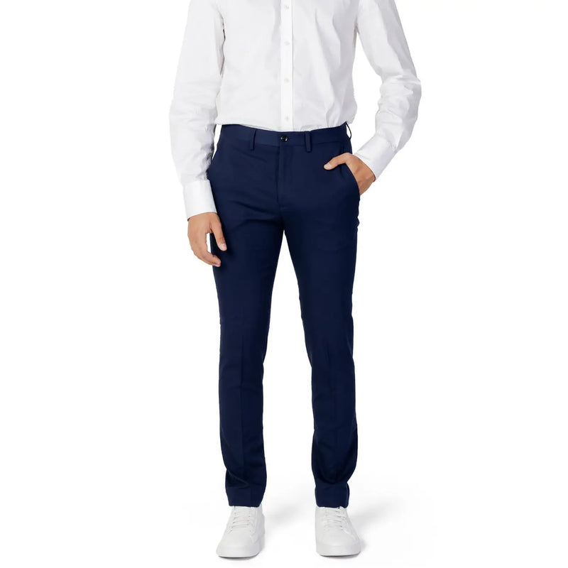 Navy blue tailored dress pants with sleek modern fit and subtle creasing from Jack and Jones spring summer suit for men