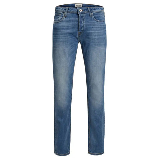 Jack & Jones blue men’s jeans made of denim with a faded wash and classic five-pocket design with worn out effect