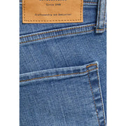 Jack & Jones blaue Herren-Jeans aus Denim mit Used-Look und hellbraunem Lederflicken auf der Rückseite
