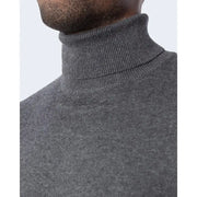 Jack & Jones blue turtleneck sweater for men in dark gray with ribbed design and soft knit texture