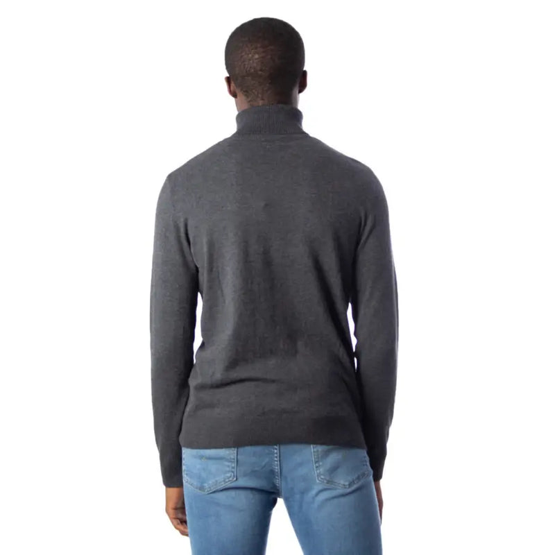Dark gray ribbed collar and cuffs turtleneck sweater for men by jack & jones in soft knit fabric