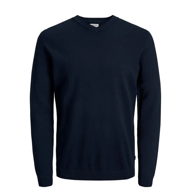 Navy blue crew neck sweater from Jack & Jones featuring knitwear design for men in a comfortable fit
