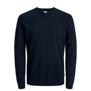 Navy blue crew neck sweater from Jack & Jones featuring knitwear design for men in a comfortable fit