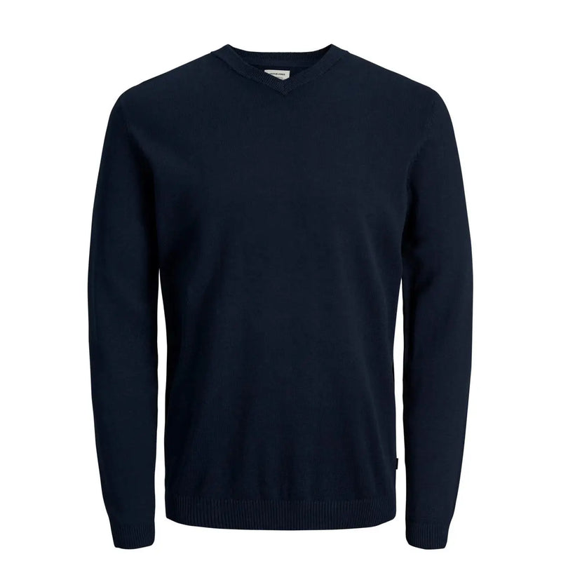 Navy blue crew neck sweater from Jack & Jones featuring knitwear design for men in a comfortable fit
