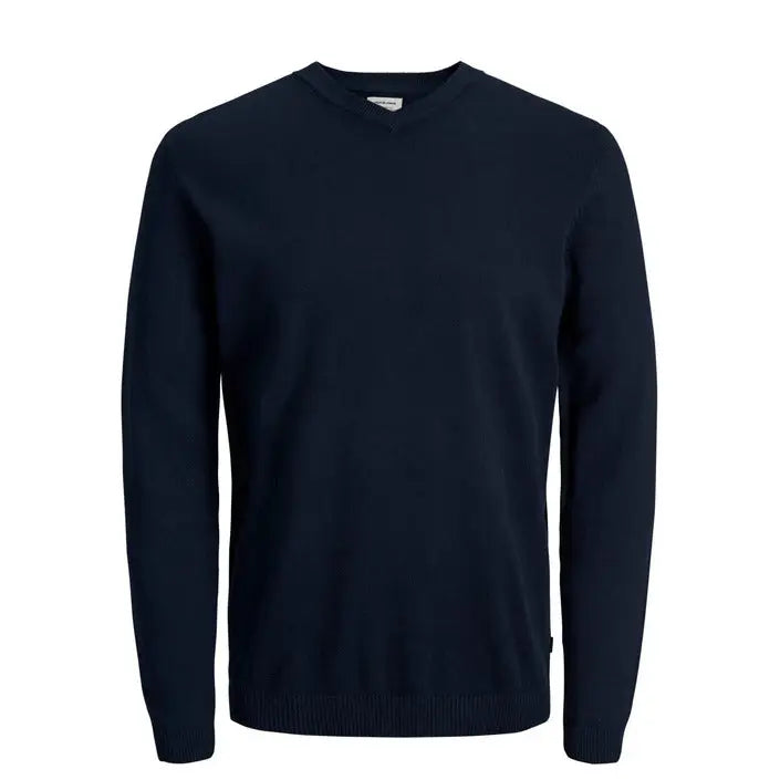 Navy blue crew neck sweater with long sleeves by Jack & Jones Men Knitwear