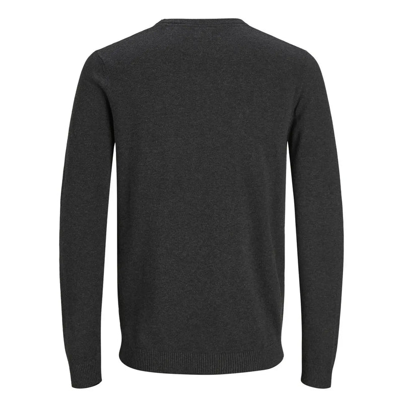 Jack & Jones Baumwollpullover für Herren in Dunkelgrau mit strukturiertem Strickgewebe und gerippten Bündchen, Vorderansicht