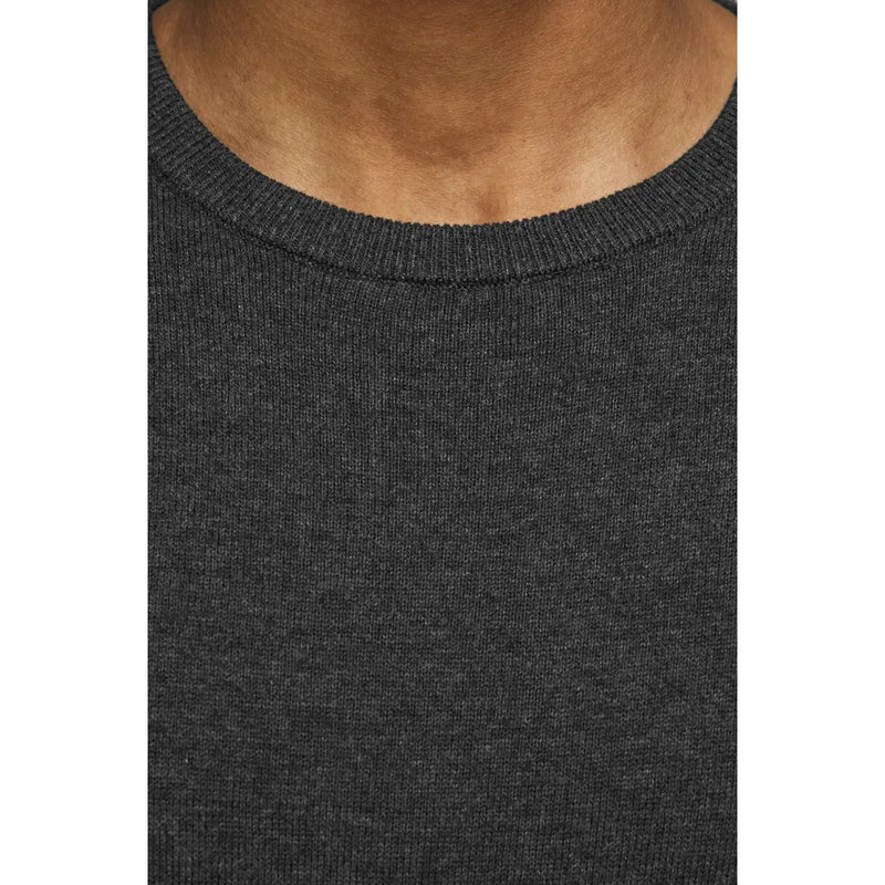 Jack & Jones Baumwollpullover für Herren in dunkelgrau meliertem Strick mit Rundhalsausschnitt, Vorderansicht
