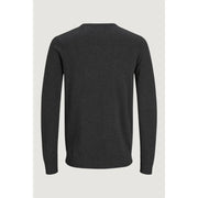 Jack & Jones Baumwollpullover für Herren in Dunkelgrau mit melierter Struktur und gerippten Bündchen, Vorderansicht