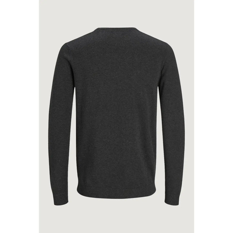 Jack & Jones Baumwollpullover für Herren in Dunkelgrau mit melierter Struktur und gerippten Bündchen, Vorderansicht