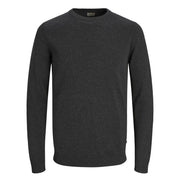 Jack & Jones Baumwollpullover für Herren in Dunkelgrau mit dezenter Melange-Struktur und gerippten Bündchen, Vorderansicht