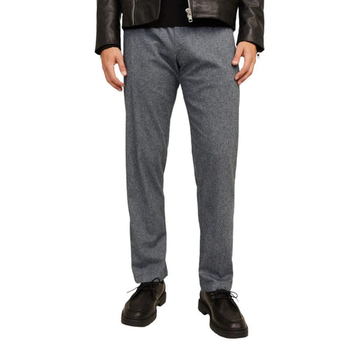 Jack & Jones grey cotton stretch trousers for men with a slim fit and gray herringbone pattern for fall winter