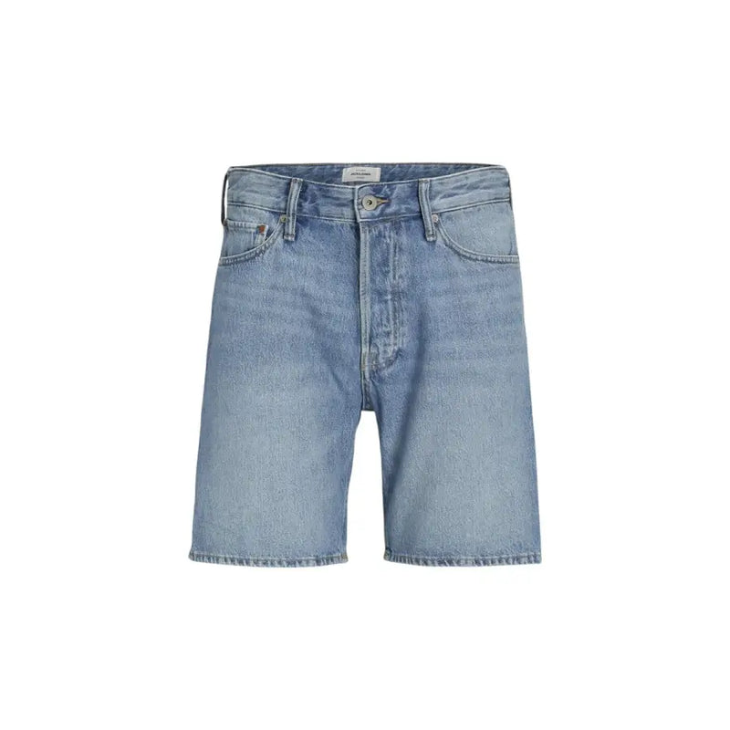 Light blue denim shorts with a classic five-pocket design and button fly.