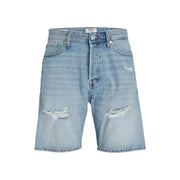 Jack & Jones hellblaue Baumwollshorts für Herren aus hell gewaschenem Denim mit Used-Look-Details an den Knien und fünf Taschen