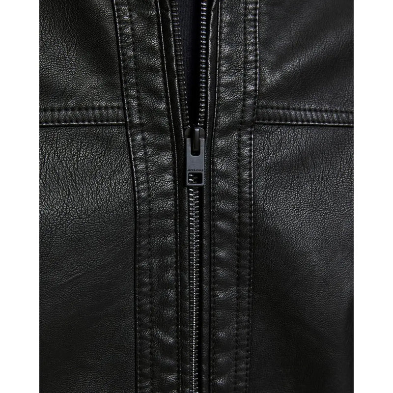 Jack and jones men black polyester long zip blazer with central zipper and stitched seam detailing