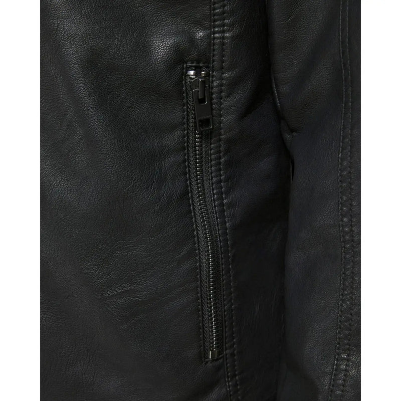 Jack and jones men black polyester long zip blazer with vertical zipper detail on the front