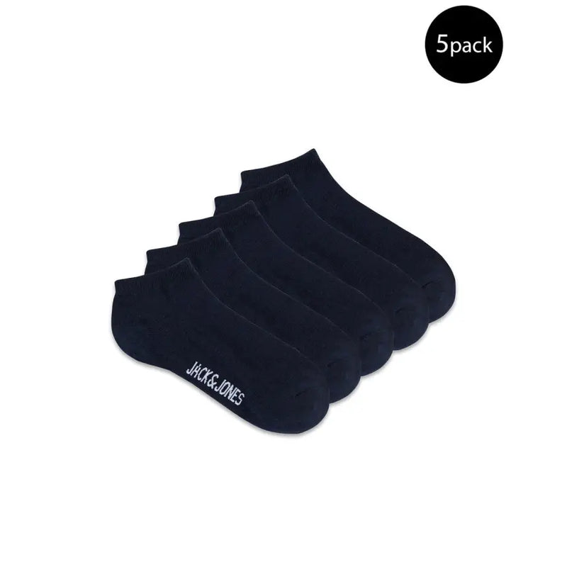 Five pairs of navy blue ankle socks displayed with Jack & Jones Men Blue Fall Winter Underwear