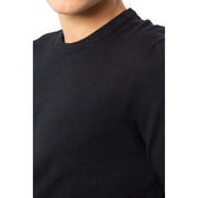 Jack & jones men knitwear black cotton crewneck sweater with ribbed collar and smooth textured fabric