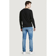 Black long-sleeved crewneck cotton sweater for men by Jack & Jones ideal for casual and knitwear use