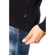 Black ribbed knit cotton sweater by jack & jones with a small silver zipper detail at the side seam