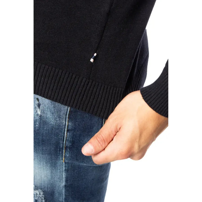 Black ribbed knit cotton sweater by jack & jones with a small silver zipper detail at the side seam